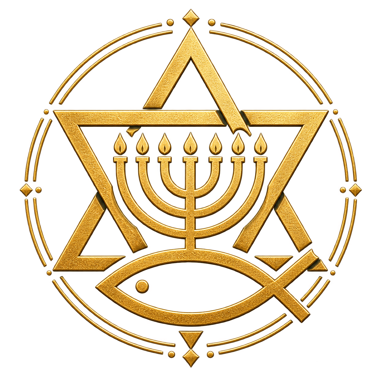 Messianic emblem combining the Star of David, menorah, and fish